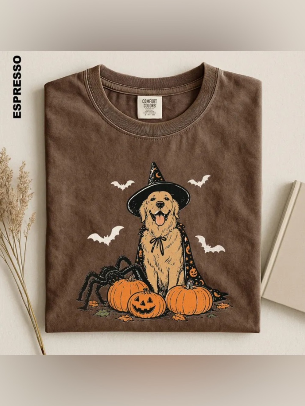 Golden Retriever Halloween Comfort Colors T-Shirt, Witch Dog Pumpkin Tee